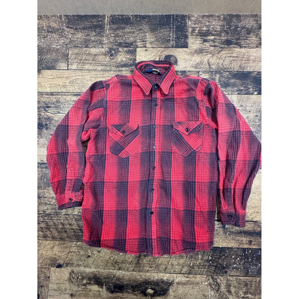 OshKosh B'gosh Mens Vintage‎ Red Black Plaid Flannel Button Down Shirt 4336